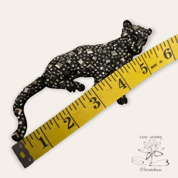 Rhinestone Black Panther Pin with Pendant Loop and Articulating Tail - Picture 3 of 10